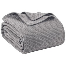 100 Cotton Blankets for Bed - Waffle Weave Twin 60" x 90" , Light Grey