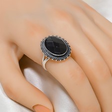 Black Onyx Gemstone 925 Sterling Silver Ring, Bold Wedding Gift, Modern Ring