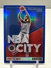 2019-2020 NBA Hoops Premium Stock Joel Embiid NBA CITY Blue Prizm #25 76ers