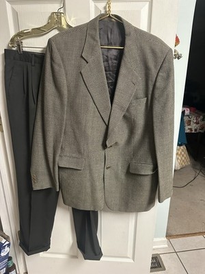 90s Strellson Men's Tweed Wool Sport Coat Jacket Dogtooth Gray Brown 42r Hounds