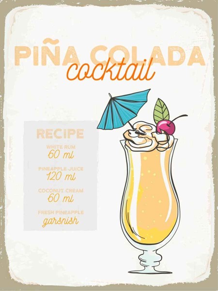 Holzschild 40X30 Cm Pina Colada Cocktail Recipe Essen Trinken Deko Geschenk Holz-image
