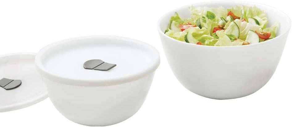 BOROSIL Opalware Solid Mixing Bowl with White Lid - 500ml and 750ml
