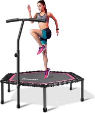 48'' Fitness Trampoline with Adjustable Handle Bar Silent Trampoline Bungee NEW