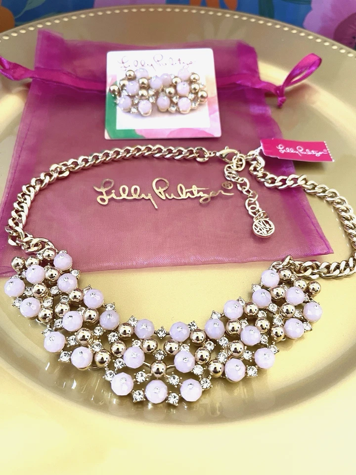 Collar Lilly Pulitzer "POP THE BUBBLY" + Pendientes en Rosa y Oro Nuevo con Etiquetas Foto 3 de 3