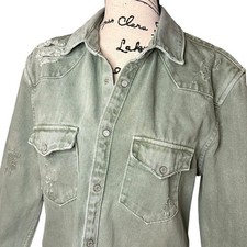 Zara camicia denim relaxed fit uomo piccola verde oliva invecchiata western snap up