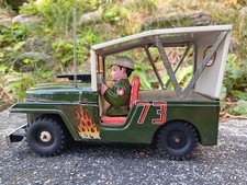 Vintage 1960s Daiya Japan tin friction Military Police Jeep Toy 