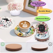 8 Pcs Diamond Art Coasters Kits for Adults with Holder Cork Pads, Cat
