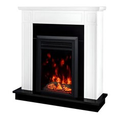 Camino Elettrico 1500W Cornice Decorativa Bianco e Nero Fiamma LED
