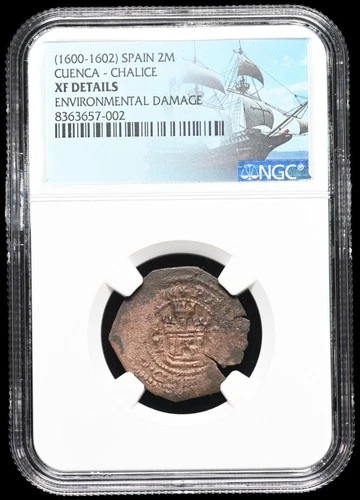 COLONIAL ERA SPAIN. Philip III, 1600-1602. Copper 2 Maravedis, NGC XF Details