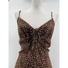 Leopard Midi Slip Dress Women XXL Brown Strappy Animal Print Boho Safari Rayon