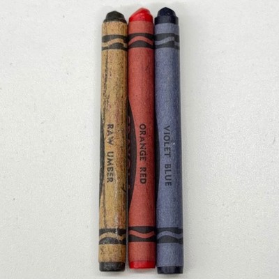 Vintage Binney & Smith Crayola Crayons Raw Umber Orange Red Violet Blue Set of 3
