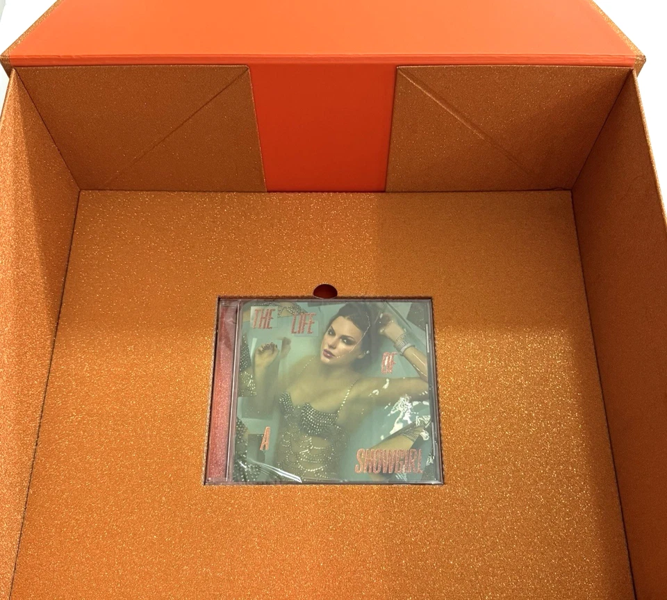 Taylor Swift The Life Of A Showgirl Orange Glitter Box & New Sealed CD - Image 2 of 4