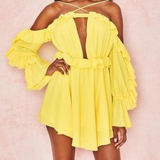 Summer YELLOW OFF SHOULDER RUFFLED MINI DRESS House of Cb Size Xs Worn Once