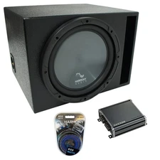 Universal Car Stereo Rhino Coated Ported 12" Harmony R124 Sub Box & CXA400.1