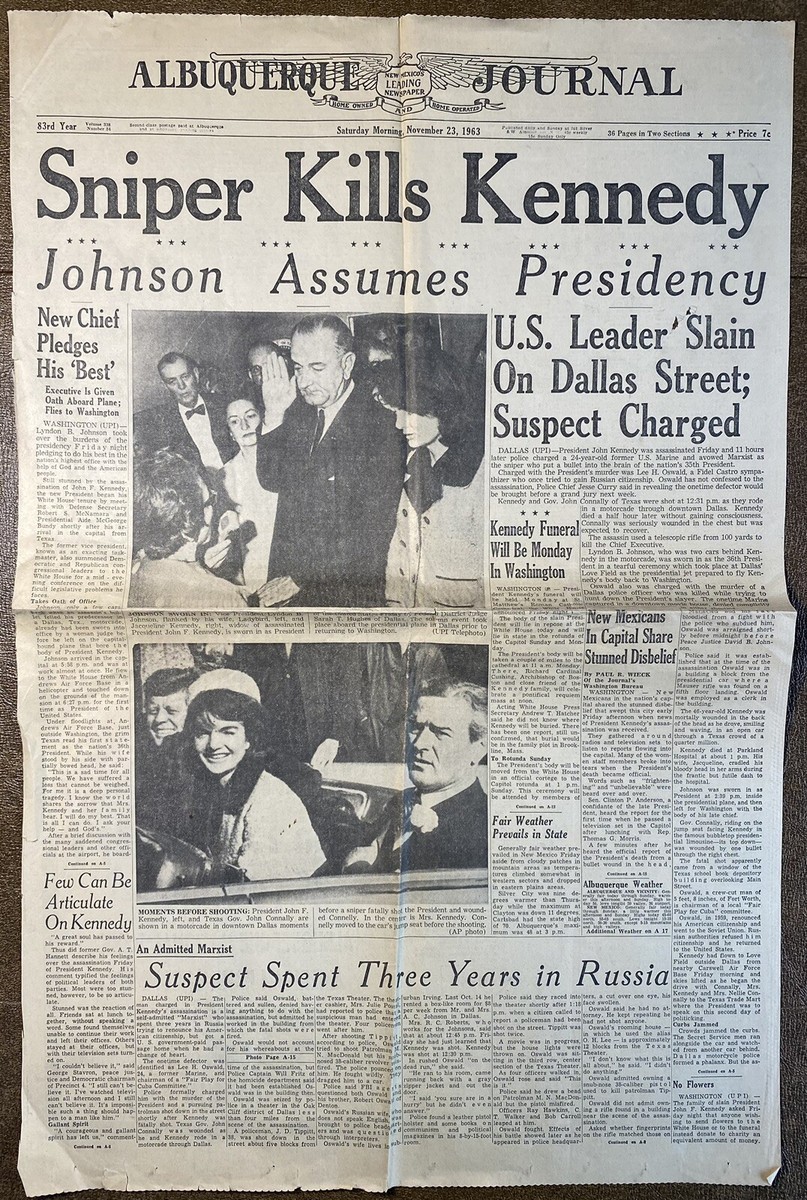 Albuquerque Journal, New Mexico, Nov 23, 1963 John F Kennedy 