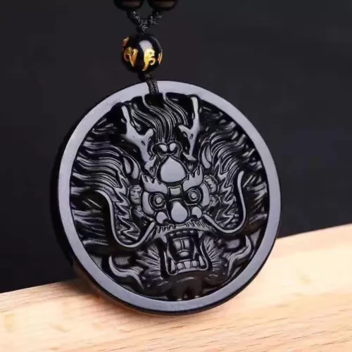 Natural Black Obsidian Hand Carved Dragon Head Lucky Amulet Pendant Necklace HOT - Picture 5 of 9