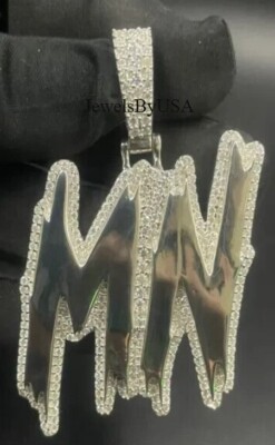 MENS TESTER PASS Real Moissanite Custom Made ''MN'' Pendant 925 Silver FREE GIFT