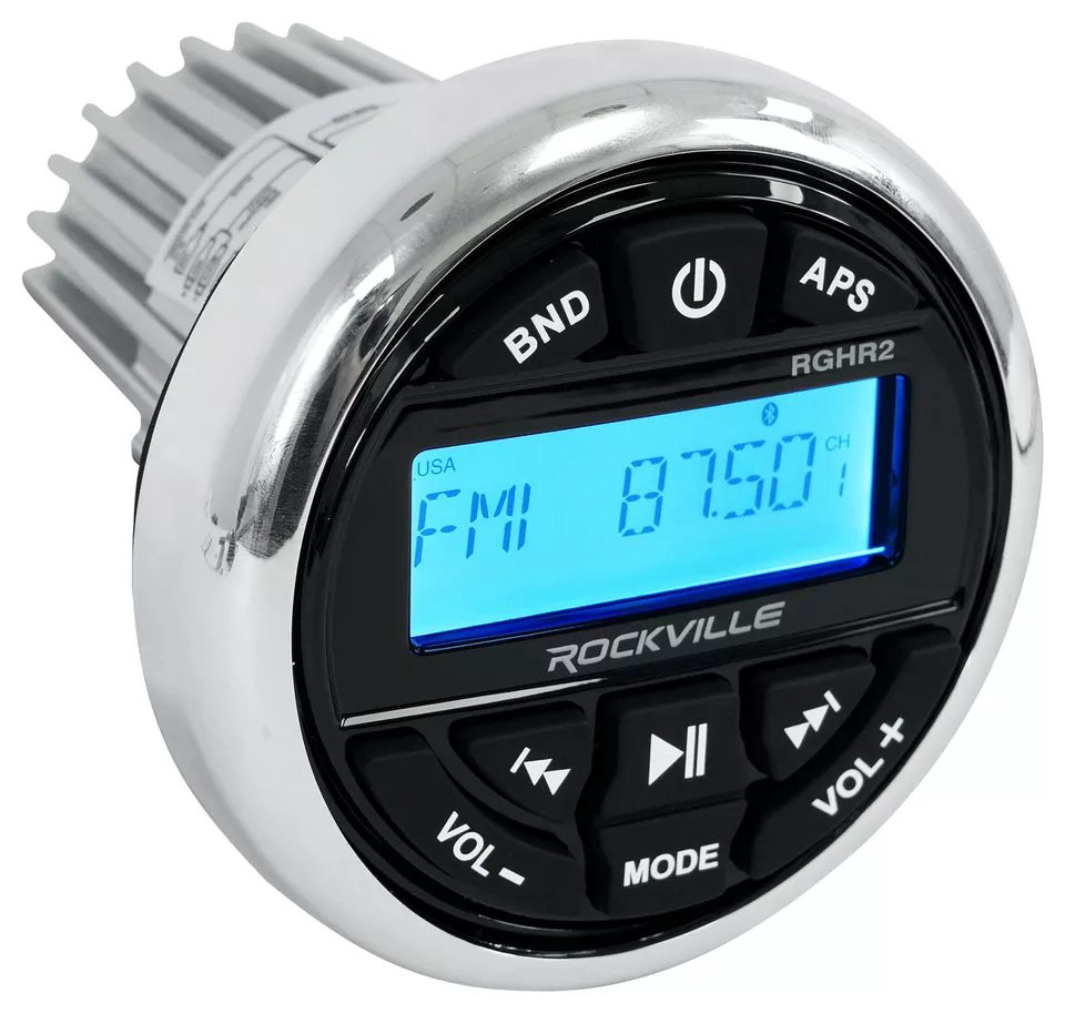 Rockville RGHR2 Marine Gauge Hole Receiver w Bluetooth USB, Radio + Wired Remote - Image 2 of 4