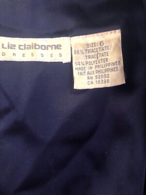 〖リクエスト〗2 Liz Claiborne Vtg 80's Classic Navy Blue Satin Poly Collar Dressy