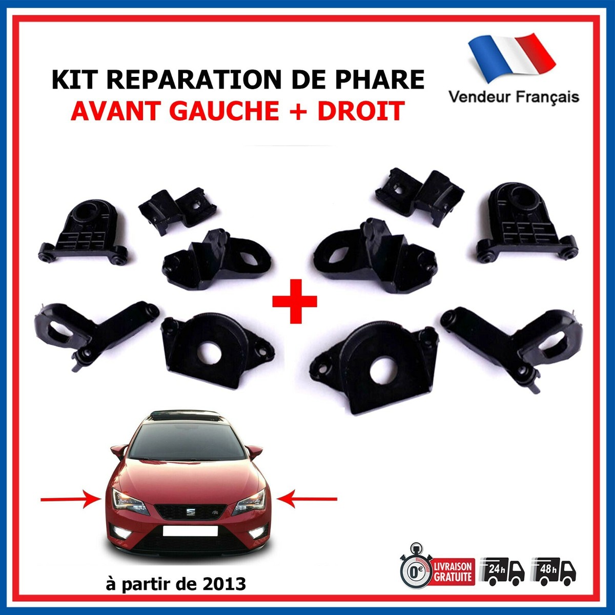Kit Réparation Pattes Fixation Phare Avant Gauche - Compatible LEON II, ALTEA, TOLEDO III - 5P0941057