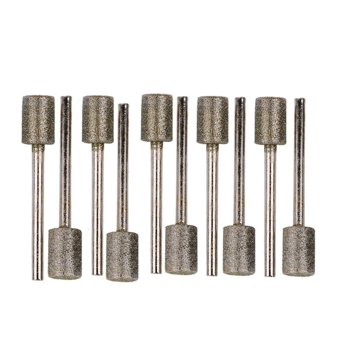 10pcs Diamond Grinding Bits 8mm Cylinder Head Diamond Burr Bits Mounted Point Ro