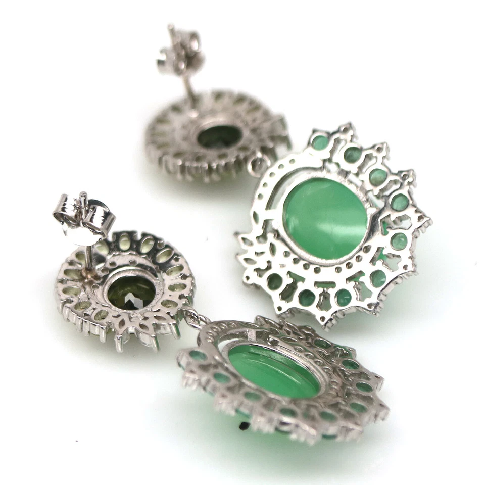 925 Silber Grüner Chrysopras, Chrom Diopsid, Peridot & Zirkonia Ohrringe - Bild 3 von 4