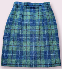 VINTAGE HARRIS TWEED WOOL SKIRT FOR BRITISH HOUSE SZ EU 40 US 12 M BLUE GREEN