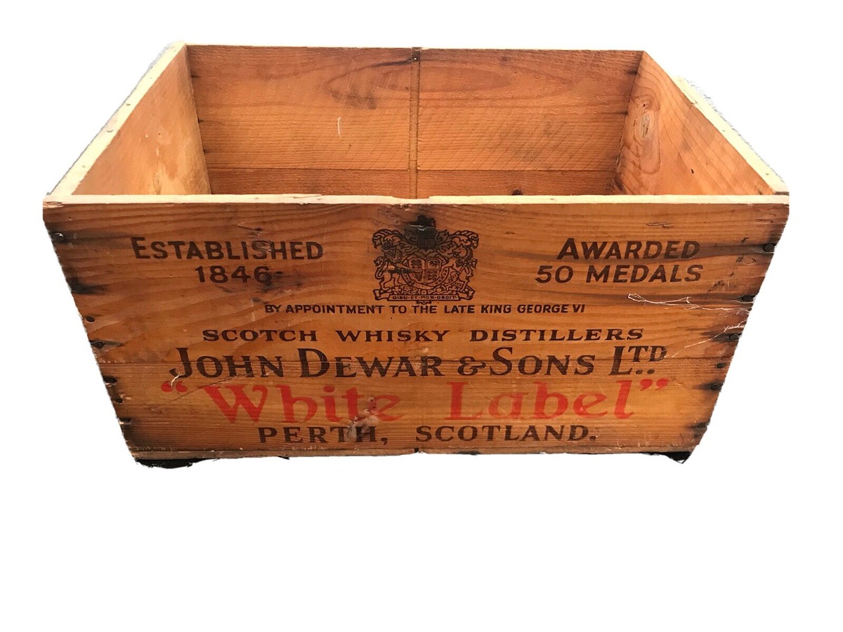 Vintage White Label Dewar's Scotch Whisky Case Wood Box Crate 17