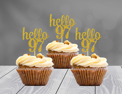 24-Pack Rose Gold 97th Birthday Cupcake Toppers - Glitter Number 97 Party Decorations