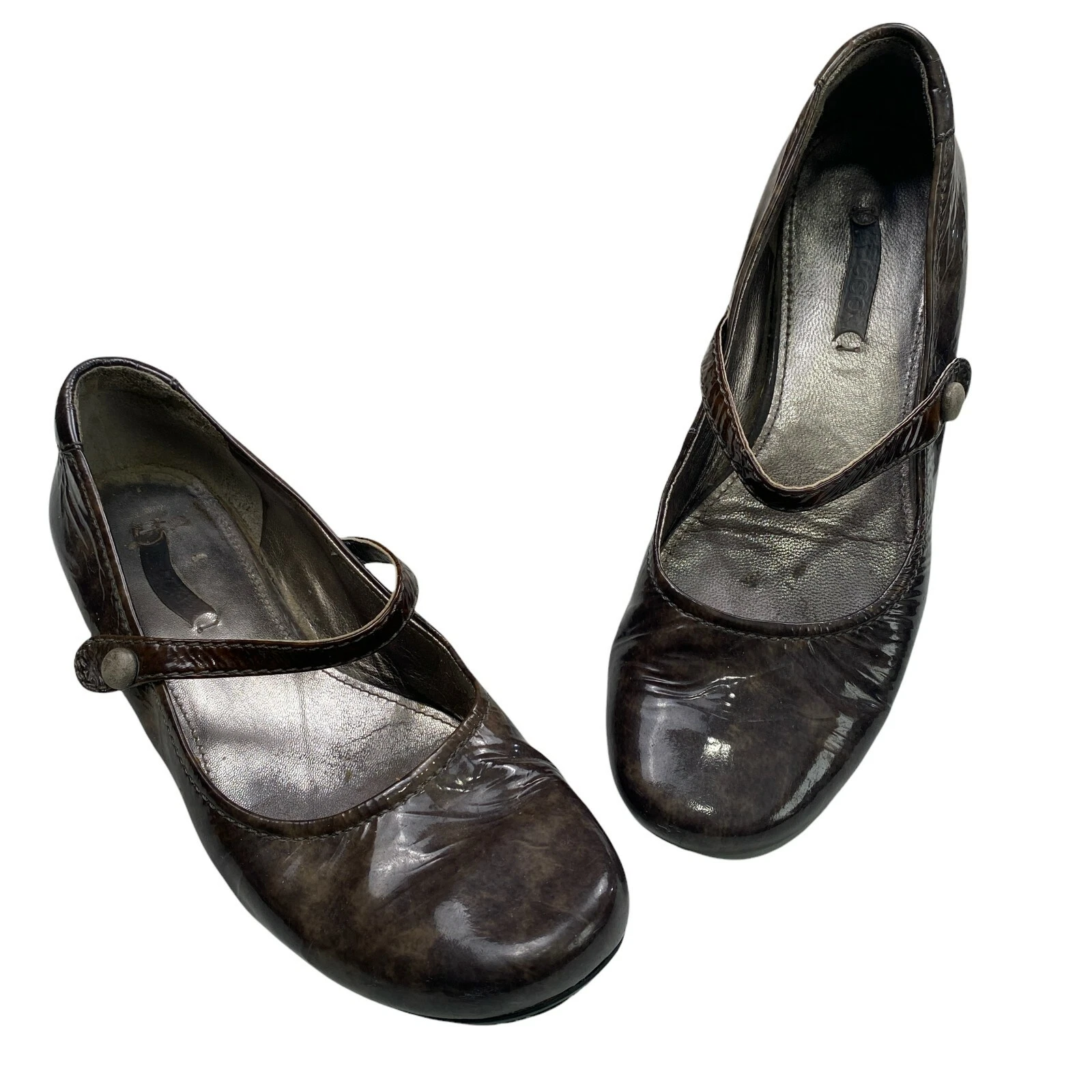 Ballerine ECCO donna TG 8 5 US 39 EU pelle marrone cinturino ad arco comode suola in gomma