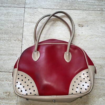 Tosca Blu Leather Purse Handbag Made In Italy red Tan Perforated Corners