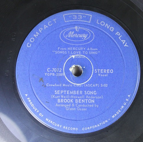 Soul Jazz Compact 33 Rpm 45 Brook Benton - September Song / Oh What It ...