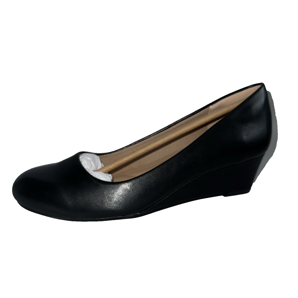 Mysoft Women Size 8.5 M Black 2" Wedge Heels Pumps Closed Toe Dress