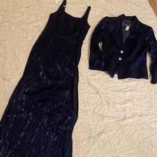 Alex Evenings Metallic Blue 6 Maxi Dress Jacket 2 Piece MOB wedding Cocktail