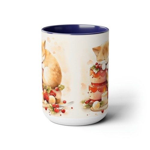 15 oz tazas de café de dos tonos anime jengibre gato gatito celebrando pastel de Navidad - Imagen 19 de 26