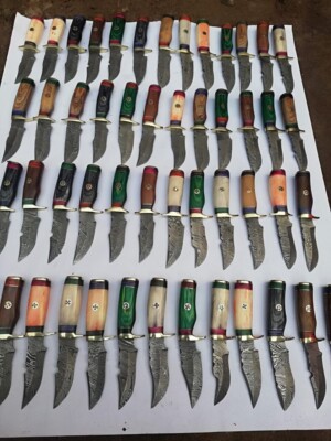 LOT 20PCS, 6'' SKINNER KNIFE HAND FORGED DAMASCUS STEEL WOOD HANDLE & SHEATHS