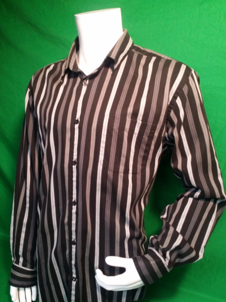 Kenneth Roberts Platinum XL Black Stripe Button Down Dress Shirt Long Sleeve - Image 3 of 4