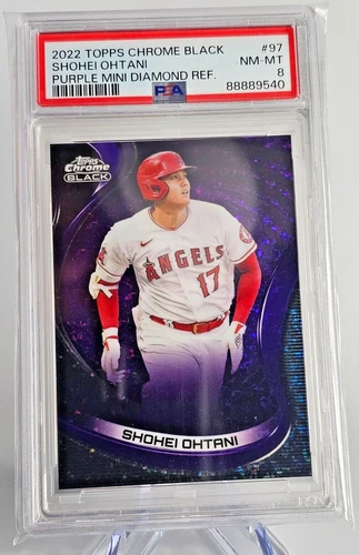 2022 Topps Chrome Black #97 Shohei Ohtani Purple Mini Dmnd Refr #/150 PSA 8