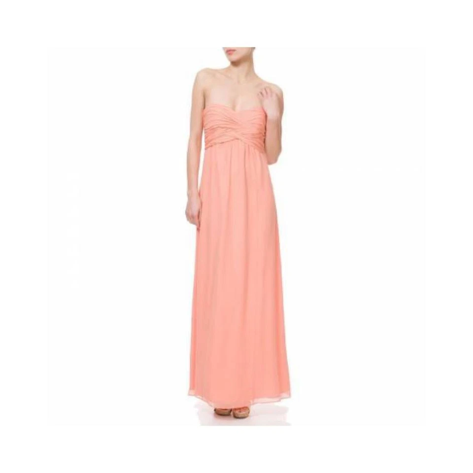 Maxi Vestido Para Mujer TED BAKER Naranja Pálido Frontal Cruzado Seda Sin Tirantes Talla 2/M CL Foto 2 de 4