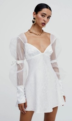 For Love & Lemons Gabrielle Puff Sleeve Mini Dress White SZ S