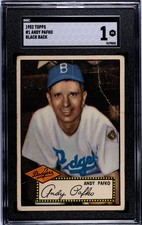 1952 TOPPS ANDY PAFKO 1 POOR BLACK BACK SGC 1 BASEBALL BROOKLYN DODGERS
