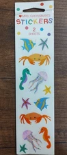 Vtg NOS Mrs Grossman's Opal Seattle Life Stickers Two Sheets Crab Jelly Fish
