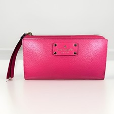 Kate Spade Wellesley Layton Pink Leather Wallet Wristlet Barbiecore Zip WLRU1779