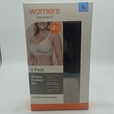 Warners Women's 2 PK Wireless Lightly Lined Seamless Bra, Size L, Nude and Black