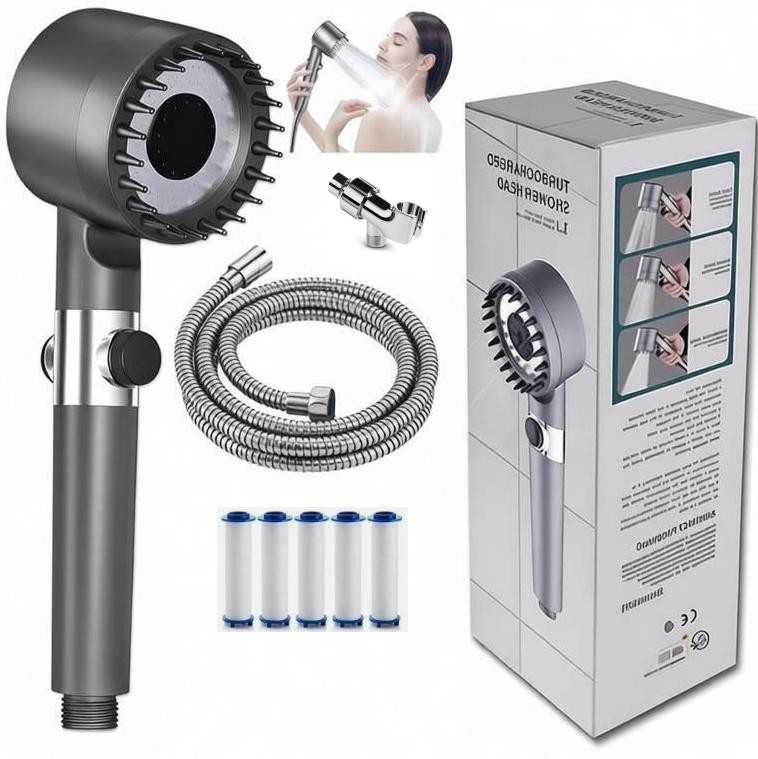 High Pressure Shower Head, Handheld shower head with 5 Filters,1.5m hose