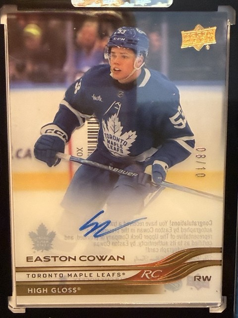 2025-26 UD Clear Cut Hockey Easton Cowan High Gloss Encased RC Auto /10