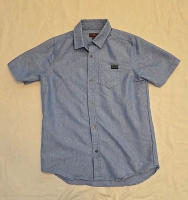 7 Seven For All Mankind Youth Large Shirt Blue Button Up Linen Blend
