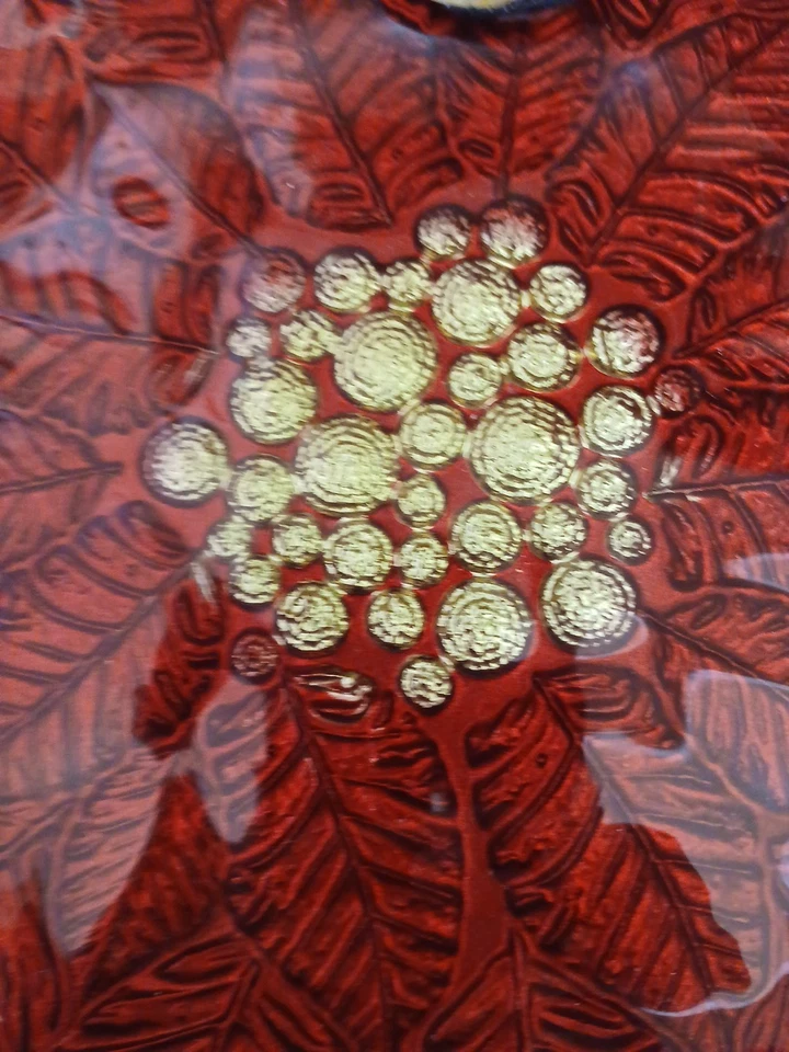 Juego de 3 platos de caramelo/lateral de vidrio de flor de pascua rojo y dorado de 9" Foto 3 de 4