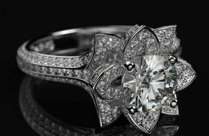 Authentic 2 Ct Round Cut White Lab Created lotus flower Wedding Ring 14K White Gold Plated