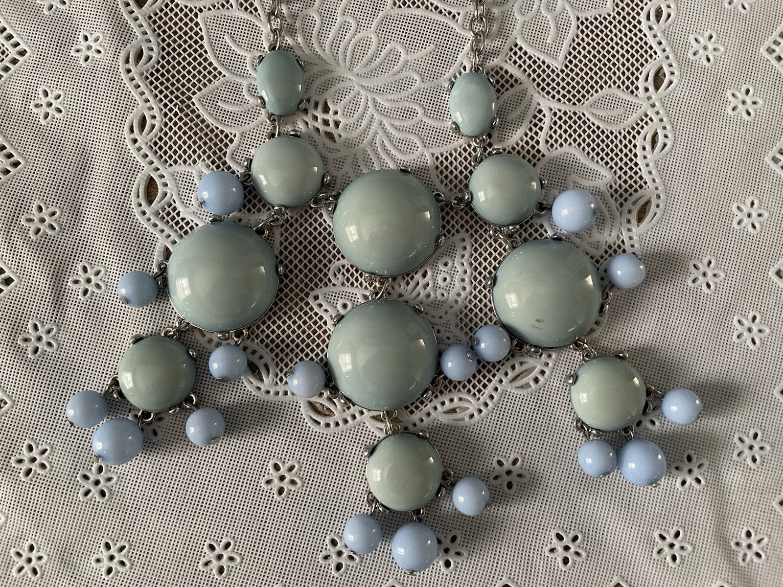 Blue Green Silver Toned Bubble Statement Necklace… - image 2